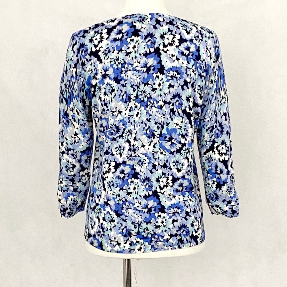Talbots Blue Floral Cotton Blend Charming Cardigan - Picture 7 of 11